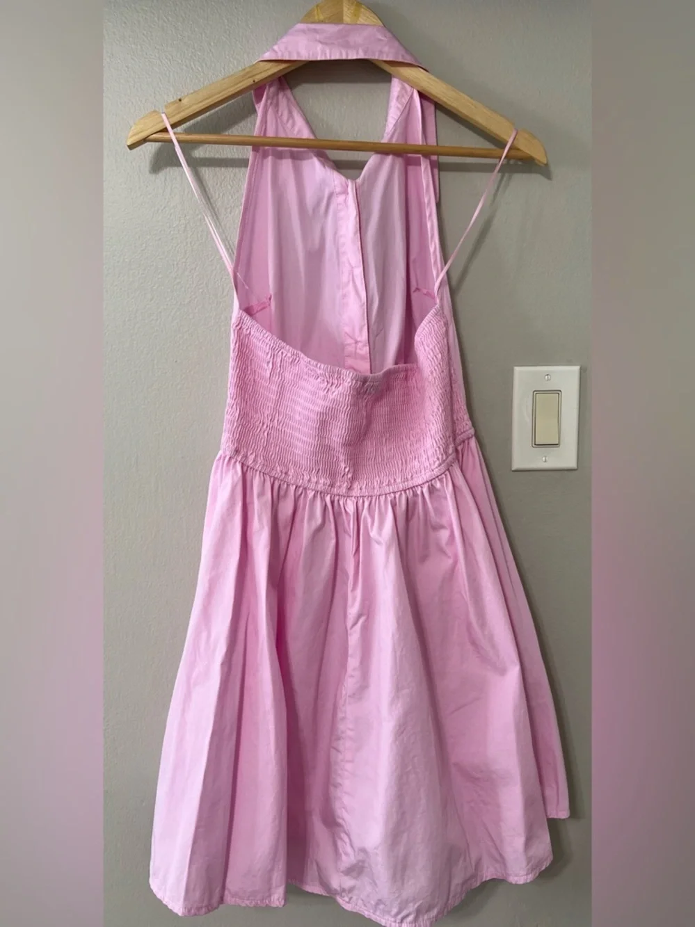 Hunter & Brown Pink Halter Fit Flare Dress Medium Cotton Open Back